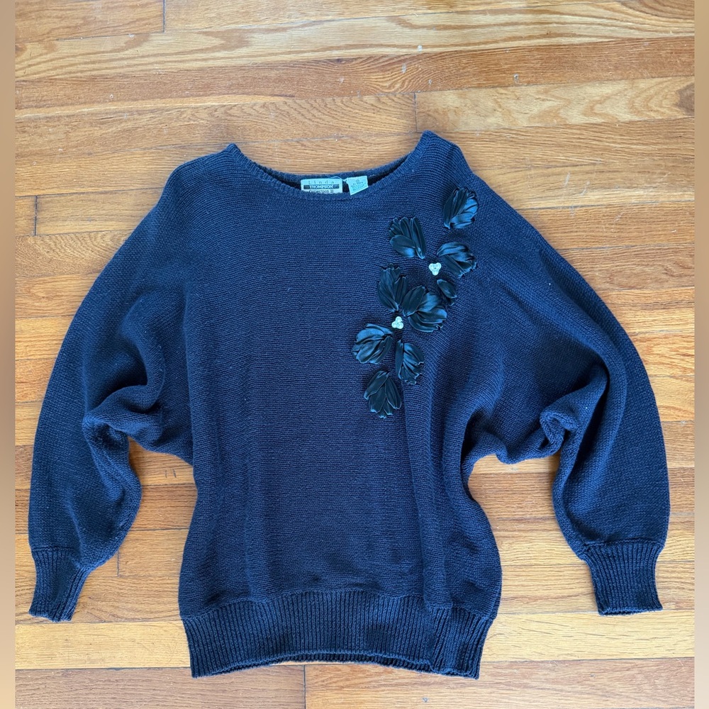 Linda Thompson Black Sweater with Floral Accents